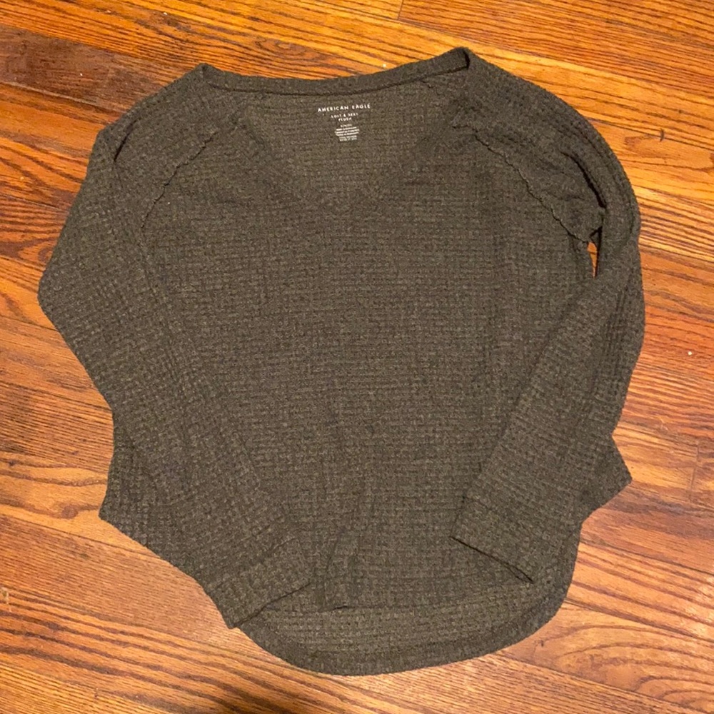 American Eagle XS Soft & Sexy Plush Vneck Long Sleeve Green